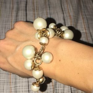 Pearl + Antique Gold bead bracelet